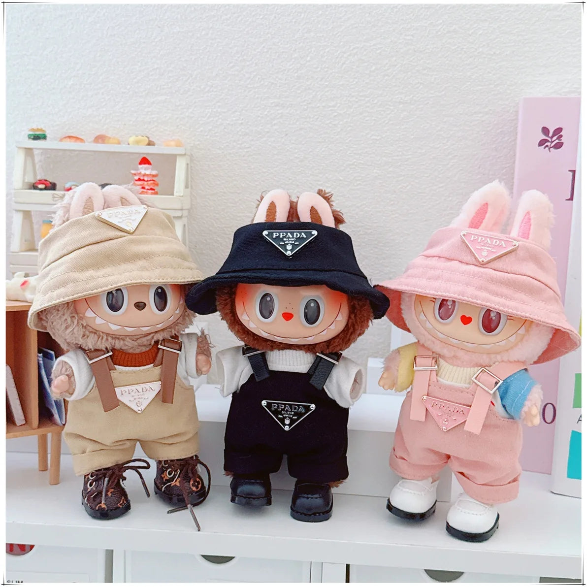 Labubu Clothes Set for 17cm V1/V2 – Party Outfit with Hat, Bib, Pants & Shoes | Cute Doll Accessories
