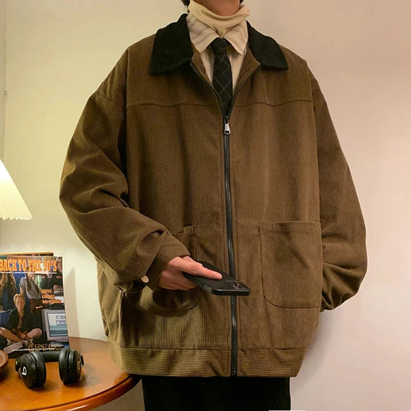 2025 Vintage American Style Men’s Bomber Jacket – Autumn Windbreaker Zipper Coat, Loose Cargo Outwear