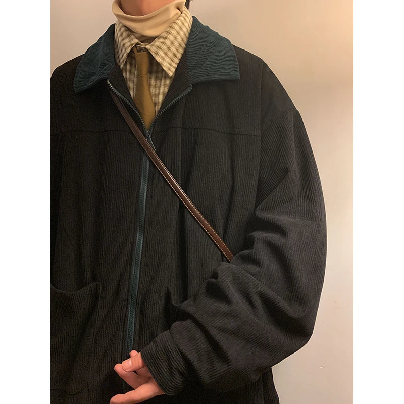 2025 Vintage American Style Men’s Bomber Jacket – Autumn Windbreaker Zipper Coat, Loose Cargo Outwear