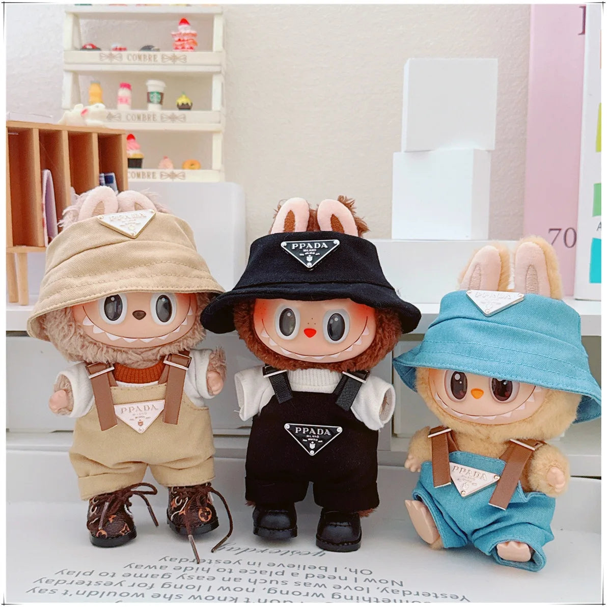 Labubu Clothes Set for 17cm V1/V2 – Party Outfit with Hat, Bib, Pants & Shoes | Cute Doll Accessories