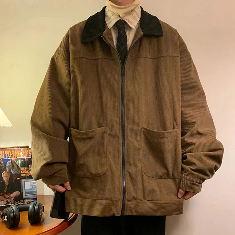 2025 Vintage American Style Men’s Bomber Jacket – Autumn Windbreaker Zipper Coat, Loose Cargo Outwear