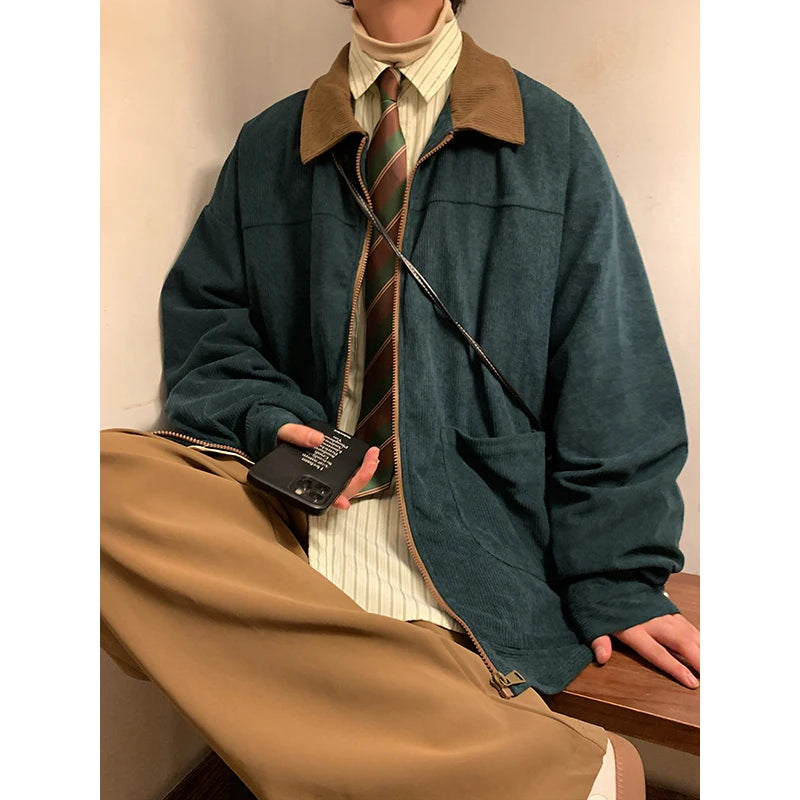 2025 Vintage American Style Men’s Bomber Jacket – Autumn Windbreaker Zipper Coat, Loose Cargo Outwear