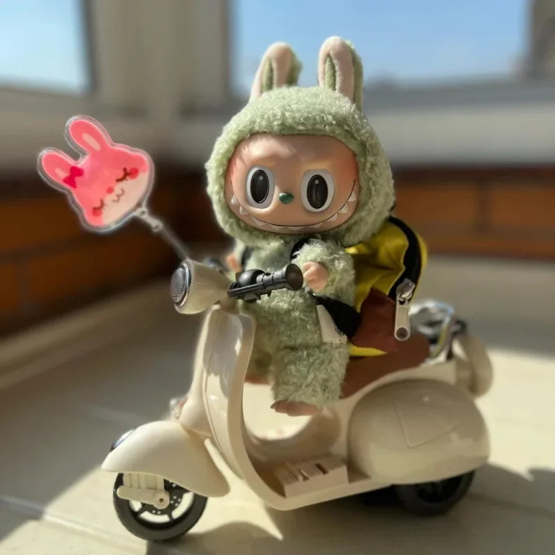 Labubu Mini Electric Motorcycle Doll with Lights & Music – Cute DIY Kids Gift