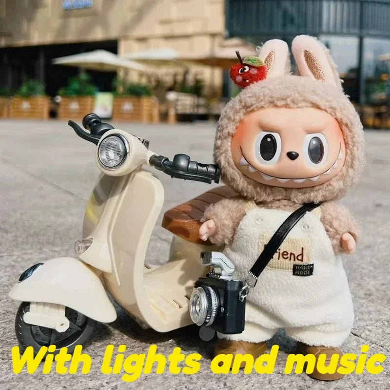 Labubu Mini Electric Motorcycle Doll with Lights & Music – Cute DIY Kids Gift