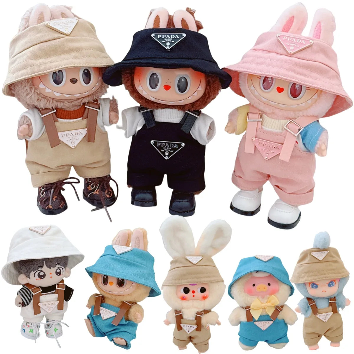 Labubu Clothes Set for 17cm V1/V2 – Party Outfit with Hat, Bib, Pants & Shoes | Cute Doll Accessories