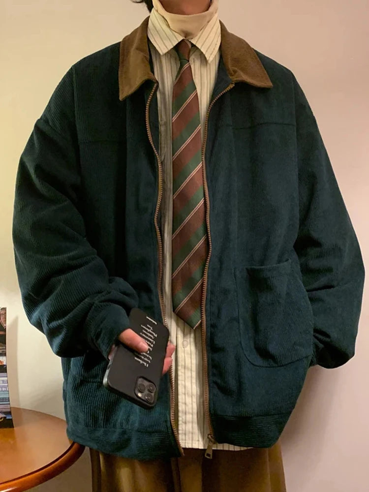 2025 Vintage American Style Men’s Bomber Jacket – Autumn Windbreaker Zipper Coat, Loose Cargo Outwear