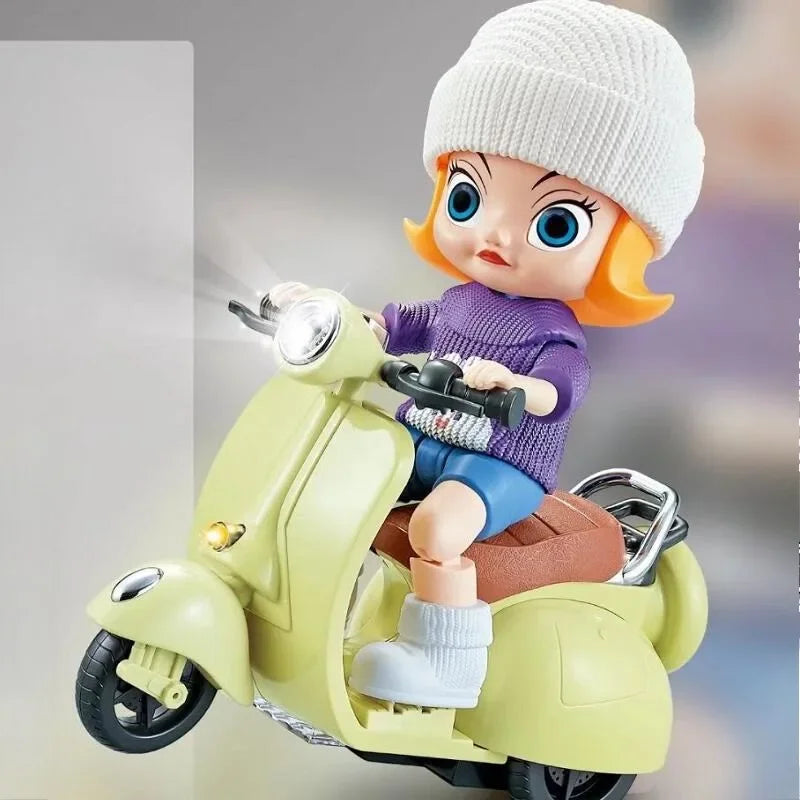 Labubu Mini Electric Motorcycle Doll with Lights & Music – Cute DIY Kids Gift