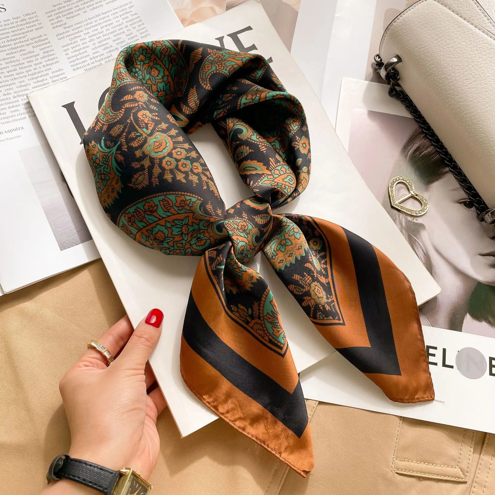 2025 New 70x70cm Women's Luxury Silk Scarf – Fashion Square Shawl, Headband, Neck Wrap, Decorative Bandana