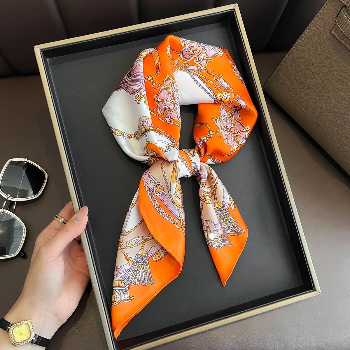 2025 New 70x70cm Women's Luxury Silk Scarf – Fashion Square Shawl, Headband, Neck Wrap, Decorative Bandana