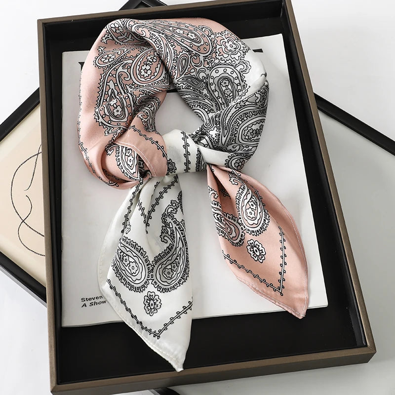 2025 New 70x70cm Women's Luxury Silk Scarf – Fashion Square Shawl, Headband, Neck Wrap, Decorative Bandana