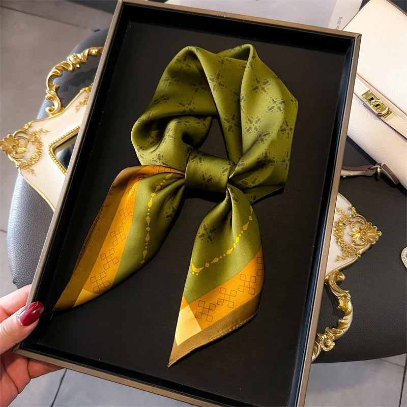 2025 New 70x70cm Women's Luxury Silk Scarf – Fashion Square Shawl, Headband, Neck Wrap, Decorative Bandana