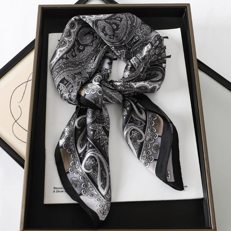 2025 New 70x70cm Women's Luxury Silk Scarf – Fashion Square Shawl, Headband, Neck Wrap, Decorative Bandana