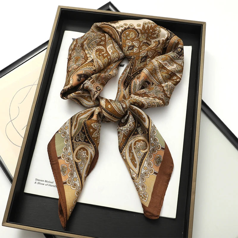 2025 New 70x70cm Women's Luxury Silk Scarf – Fashion Square Shawl, Headband, Neck Wrap, Decorative Bandana