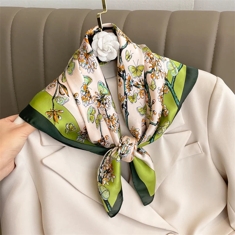 2025 New 70x70cm Women's Luxury Silk Scarf – Fashion Square Shawl, Headband, Neck Wrap, Decorative Bandana
