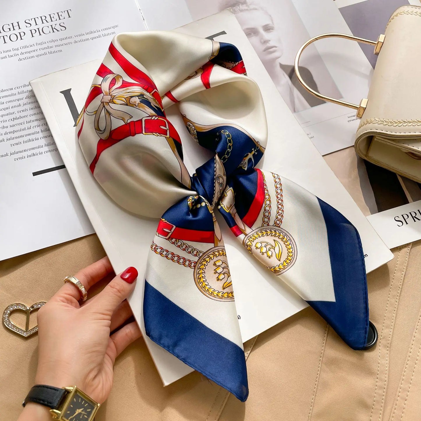 2025 New 70x70cm Women's Luxury Silk Scarf – Fashion Square Shawl, Headband, Neck Wrap, Decorative Bandana