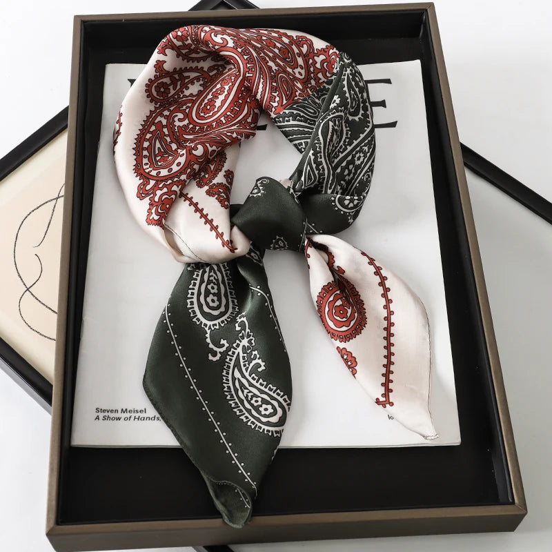 2025 New 70x70cm Women's Luxury Silk Scarf – Fashion Square Shawl, Headband, Neck Wrap, Decorative Bandana