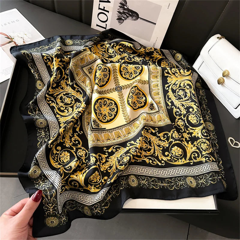 2025 New 70x70cm Women's Luxury Silk Scarf – Fashion Square Shawl, Headband, Neck Wrap, Decorative Bandana