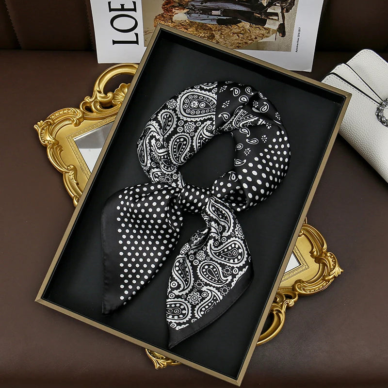 2025 New 70x70cm Women's Luxury Silk Scarf – Fashion Square Shawl, Headband, Neck Wrap, Decorative Bandana