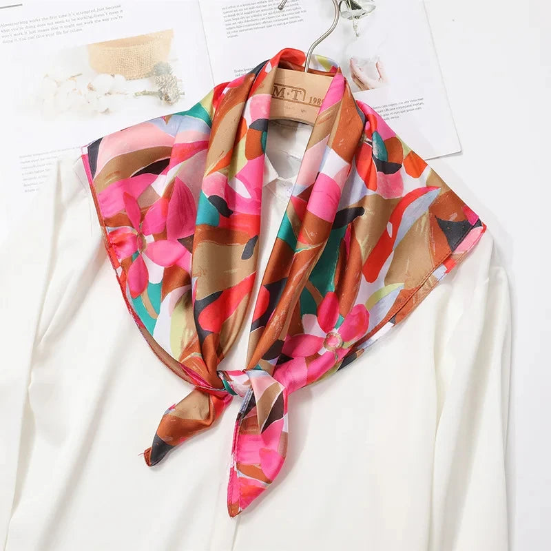 2025 New 70x70cm Women's Luxury Silk Scarf – Fashion Square Shawl, Headband, Neck Wrap, Decorative Bandana