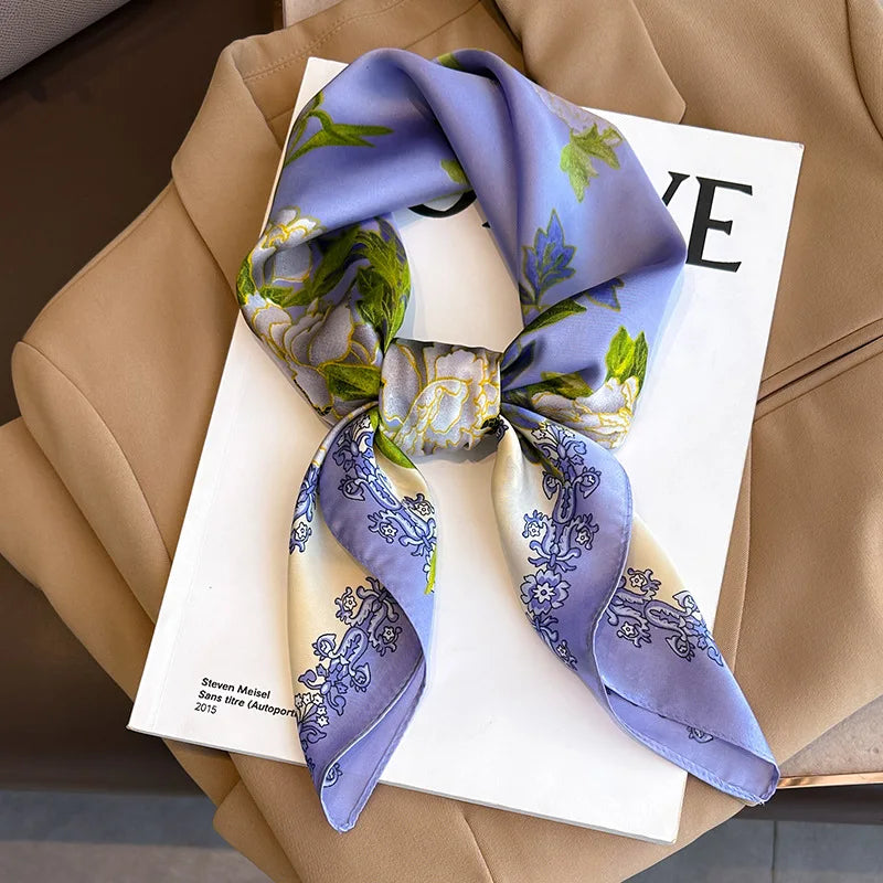 2025 New 70x70cm Women's Luxury Silk Scarf – Fashion Square Shawl, Headband, Neck Wrap, Decorative Bandana