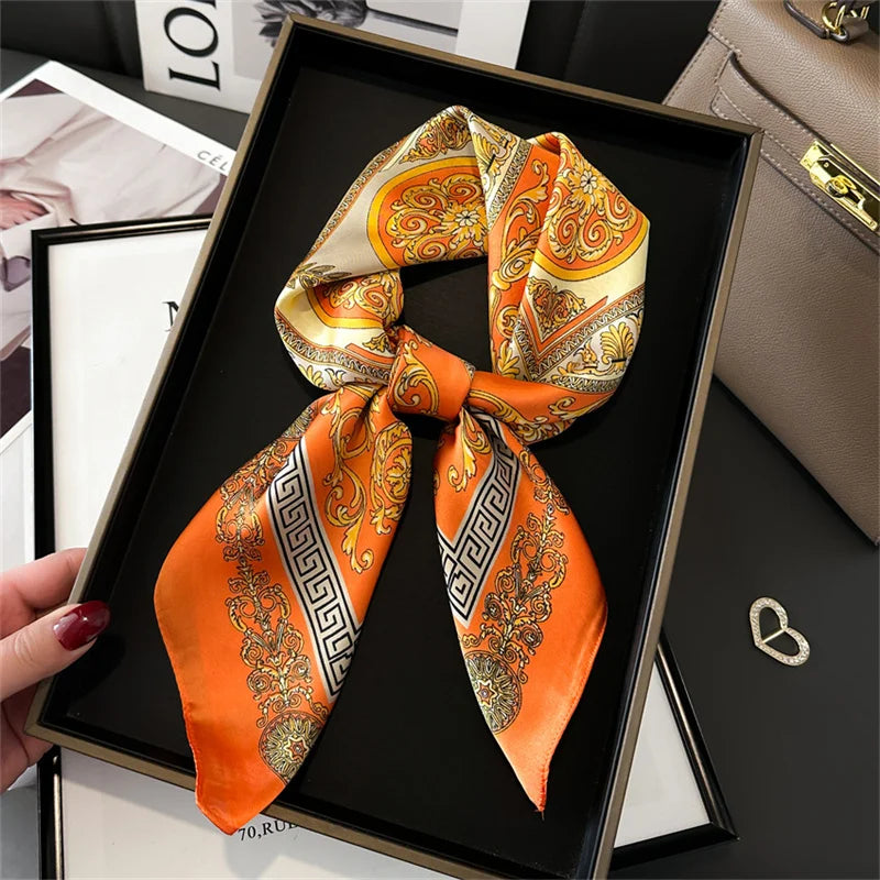 2025 New 70x70cm Women's Luxury Silk Scarf – Fashion Square Shawl, Headband, Neck Wrap, Decorative Bandana