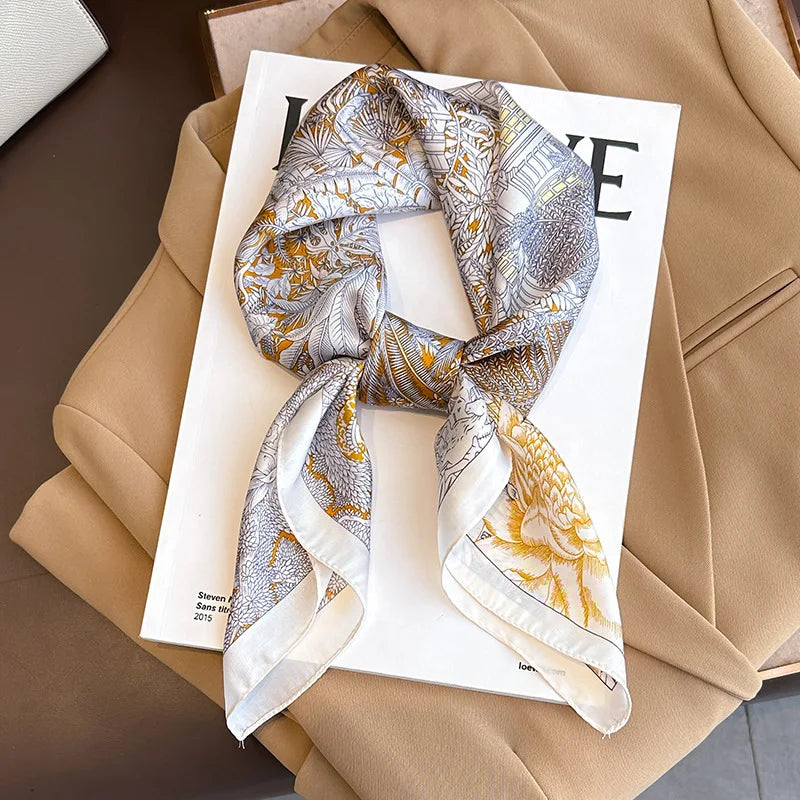 2025 New 70x70cm Women's Luxury Silk Scarf – Fashion Square Shawl, Headband, Neck Wrap, Decorative Bandana