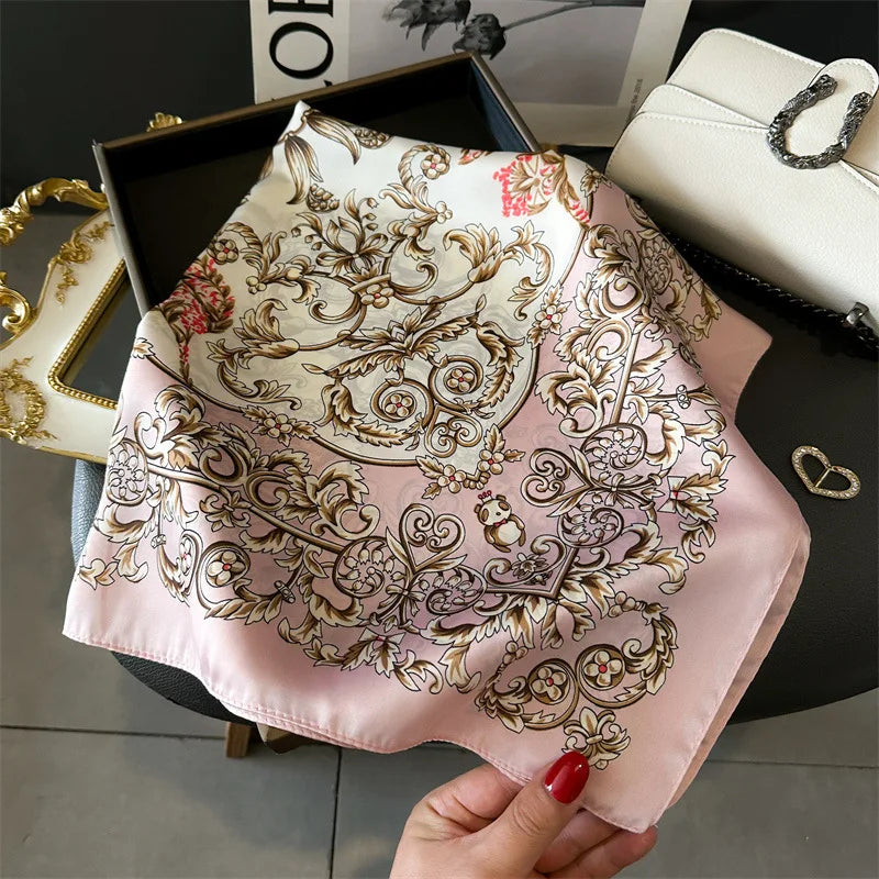 2025 New 70x70cm Women's Luxury Silk Scarf – Fashion Square Shawl, Headband, Neck Wrap, Decorative Bandana