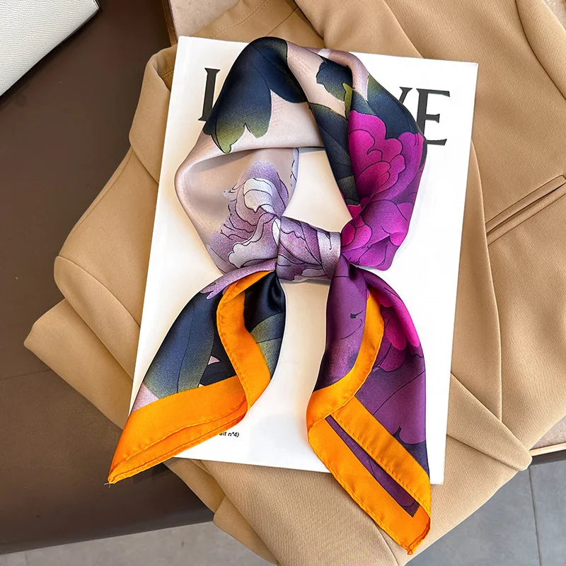 2025 New 70x70cm Women's Luxury Silk Scarf – Fashion Square Shawl, Headband, Neck Wrap, Decorative Bandana