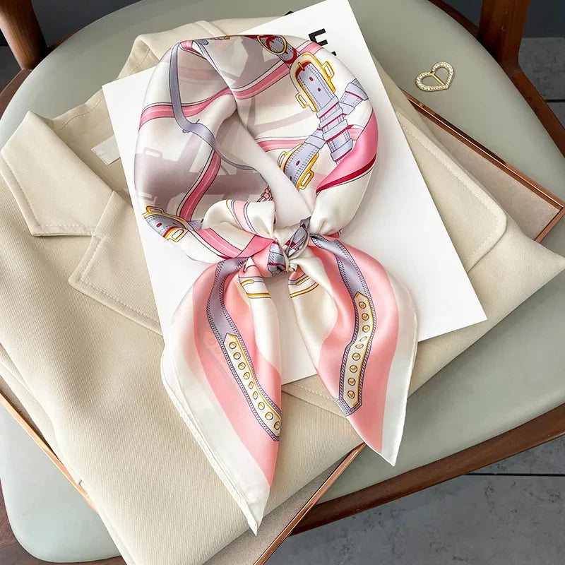2025 New 70x70cm Women's Luxury Silk Scarf – Fashion Square Shawl, Headband, Neck Wrap, Decorative Bandana