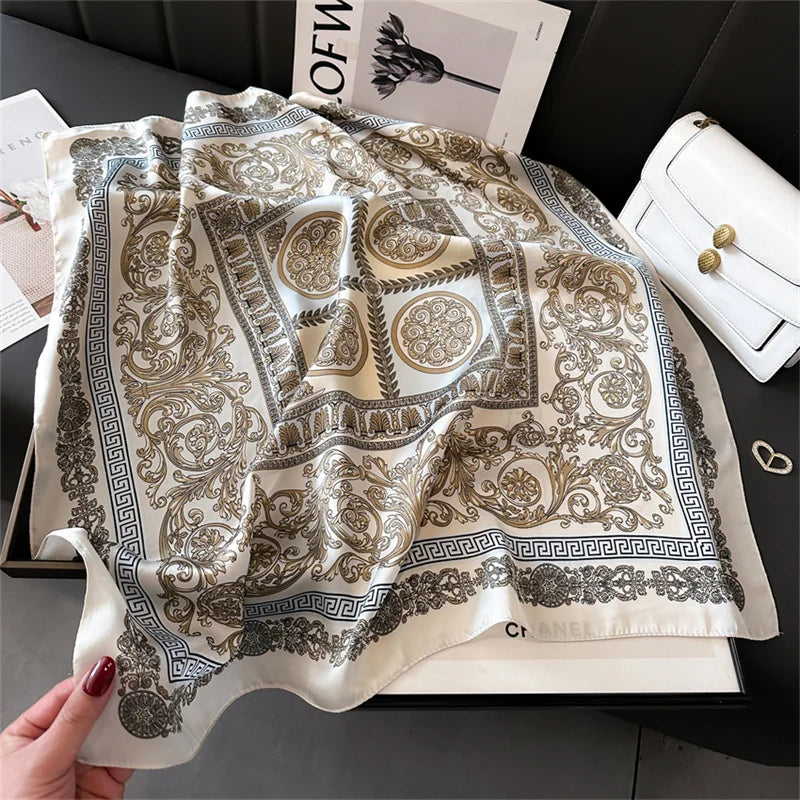2025 New 70x70cm Women's Luxury Silk Scarf – Fashion Square Shawl, Headband, Neck Wrap, Decorative Bandana