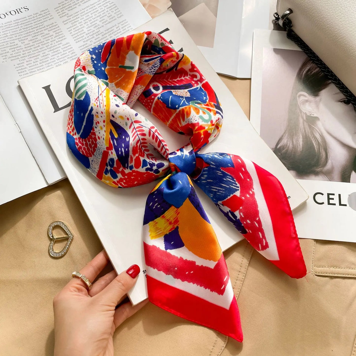 2025 New 70x70cm Women's Luxury Silk Scarf – Fashion Square Shawl, Headband, Neck Wrap, Decorative Bandana
