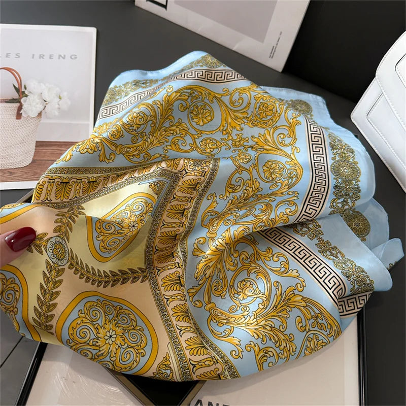 2025 New 70x70cm Women's Luxury Silk Scarf – Fashion Square Shawl, Headband, Neck Wrap, Decorative Bandana