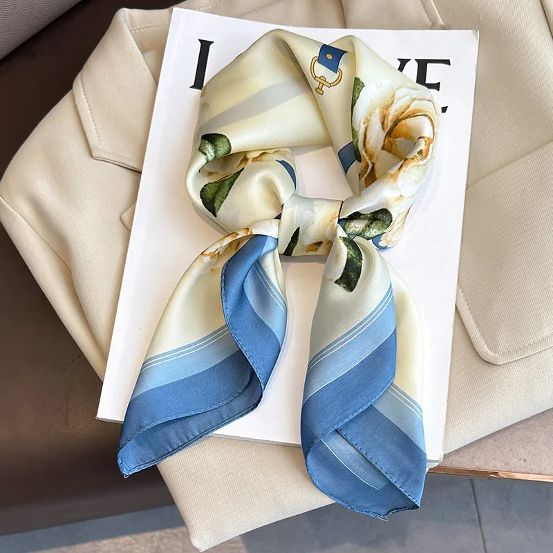 2025 New 70x70cm Women's Luxury Silk Scarf – Fashion Square Shawl, Headband, Neck Wrap, Decorative Bandana