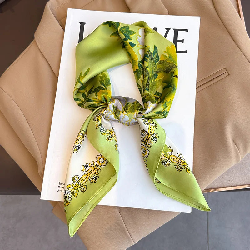 2025 New 70x70cm Women's Luxury Silk Scarf – Fashion Square Shawl, Headband, Neck Wrap, Decorative Bandana