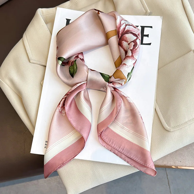 2025 New 70x70cm Women's Luxury Silk Scarf – Fashion Square Shawl, Headband, Neck Wrap, Decorative Bandana