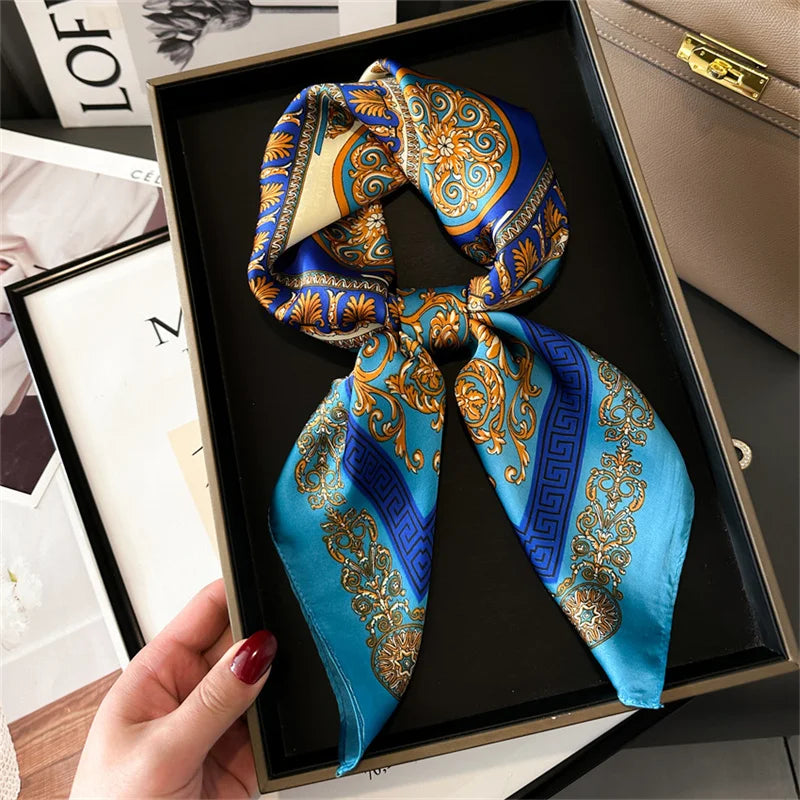 2025 New 70x70cm Women's Luxury Silk Scarf – Fashion Square Shawl, Headband, Neck Wrap, Decorative Bandana