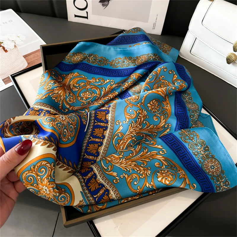 2025 New 70x70cm Women's Luxury Silk Scarf – Fashion Square Shawl, Headband, Neck Wrap, Decorative Bandana