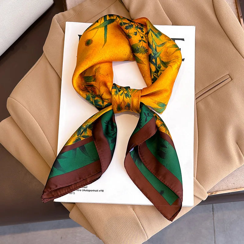 2025 New 70x70cm Women's Luxury Silk Scarf – Fashion Square Shawl, Headband, Neck Wrap, Decorative Bandana