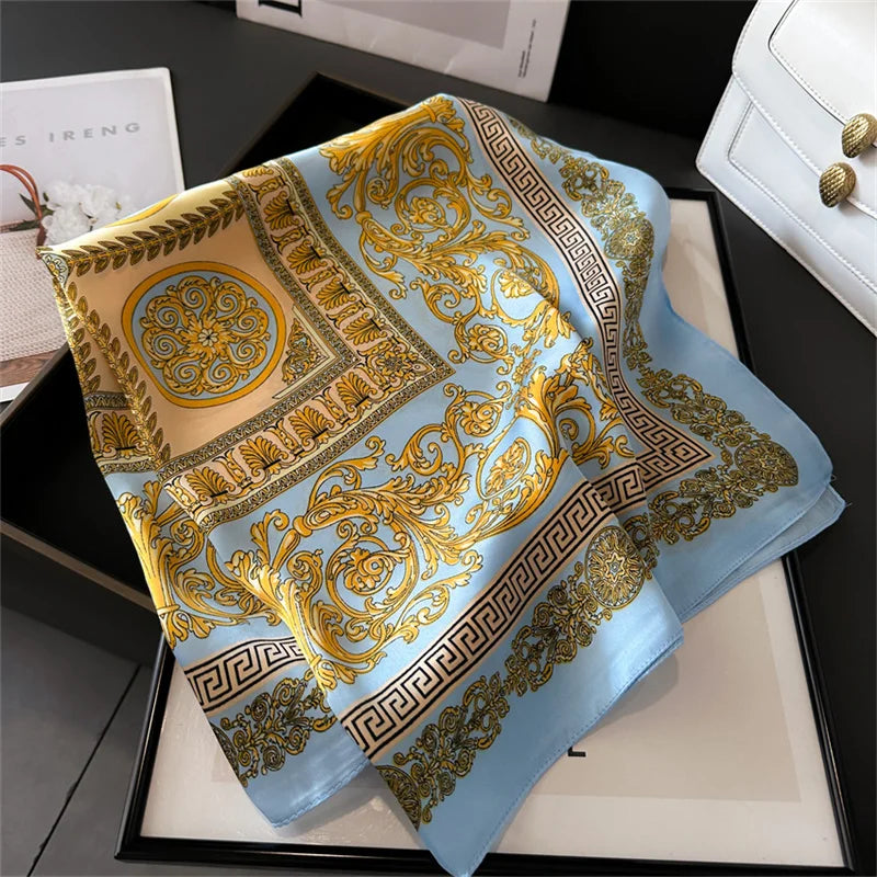 2025 New 70x70cm Women's Luxury Silk Scarf – Fashion Square Shawl, Headband, Neck Wrap, Decorative Bandana