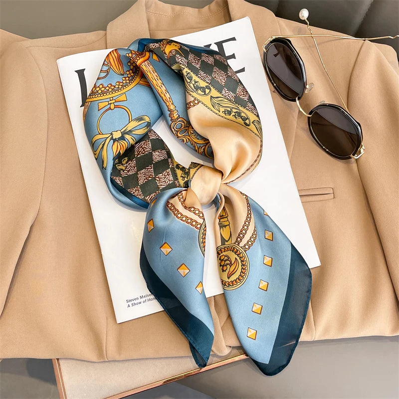 2025 New 70x70cm Women's Luxury Silk Scarf – Fashion Square Shawl, Headband, Neck Wrap, Decorative Bandana