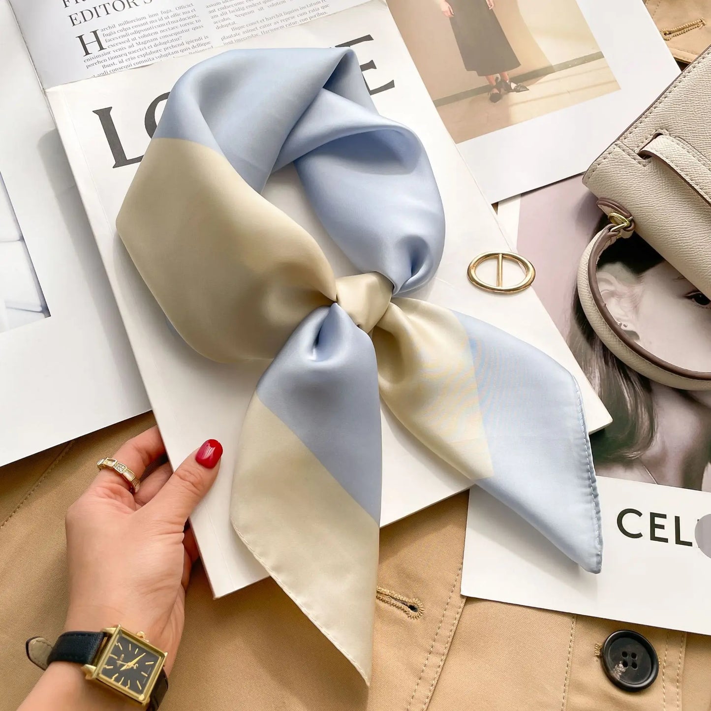 2025 New 70x70cm Women's Luxury Silk Scarf – Fashion Square Shawl, Headband, Neck Wrap, Decorative Bandana