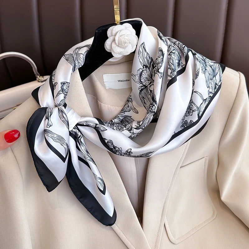 2025 New 70x70cm Women's Luxury Silk Scarf – Fashion Square Shawl, Headband, Neck Wrap, Decorative Bandana