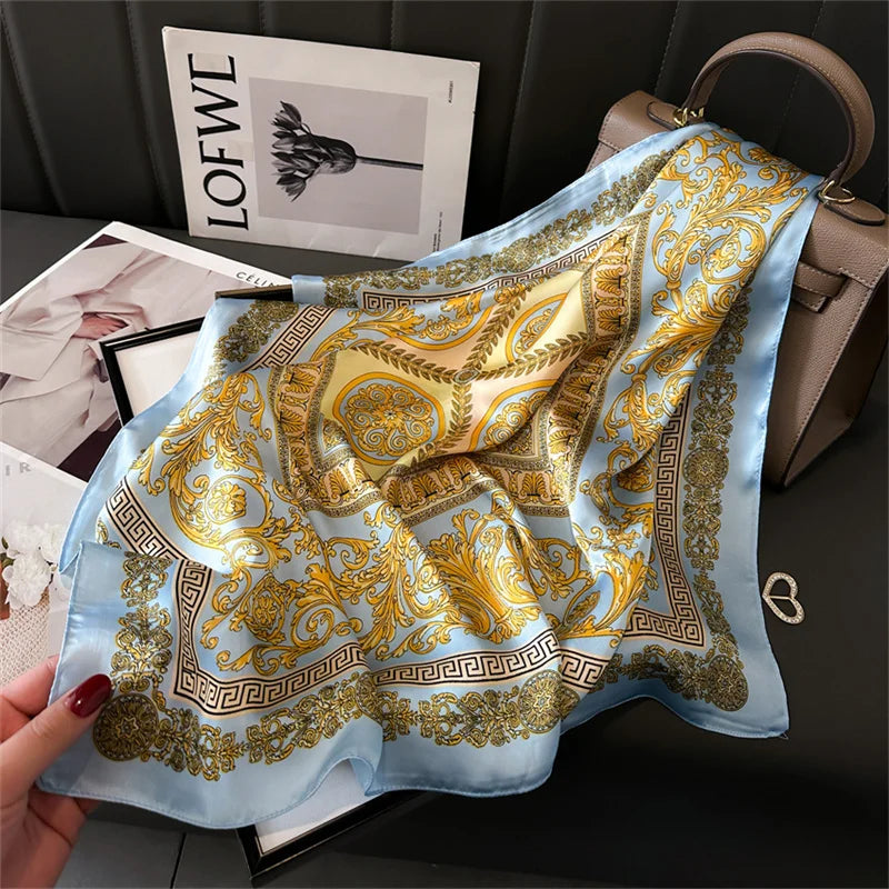 2025 New 70x70cm Women's Luxury Silk Scarf – Fashion Square Shawl, Headband, Neck Wrap, Decorative Bandana