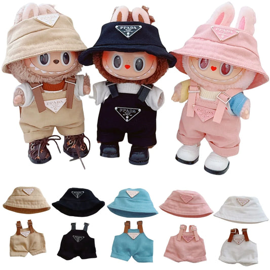 Labubu Clothes Set for 17cm V1/V2 – Party Outfit with Hat, Bib, Pants & Shoes | Cute Doll Accessories