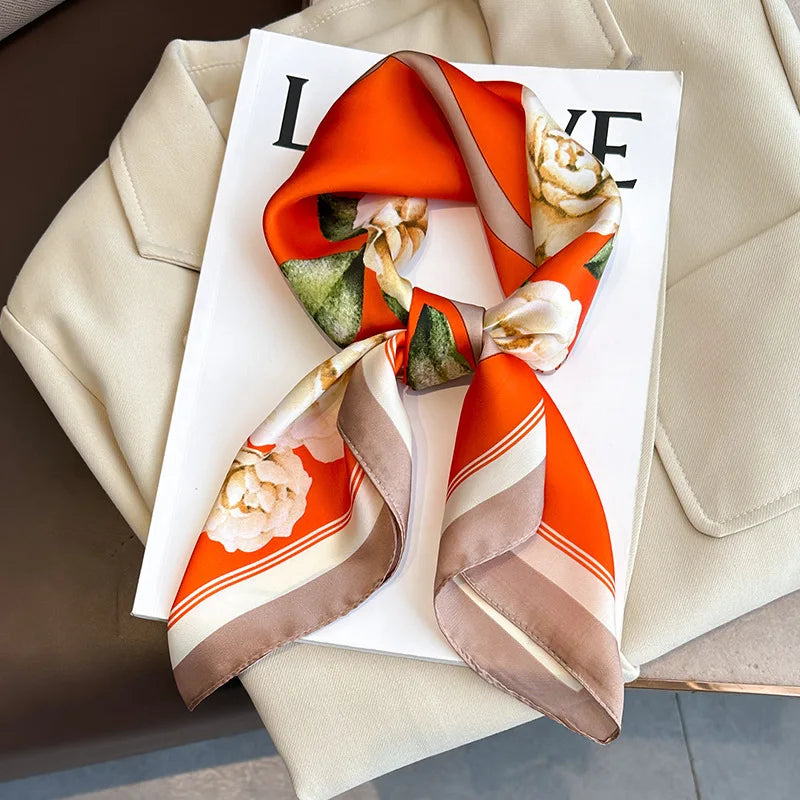 2025 New 70x70cm Women's Luxury Silk Scarf – Fashion Square Shawl, Headband, Neck Wrap, Decorative Bandana