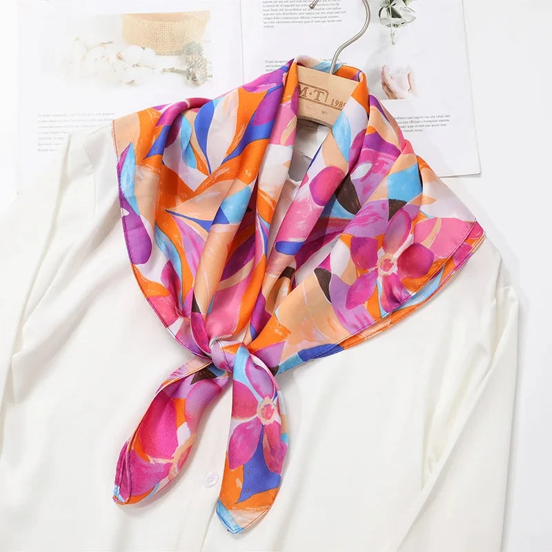 2025 New 70x70cm Women's Luxury Silk Scarf – Fashion Square Shawl, Headband, Neck Wrap, Decorative Bandana