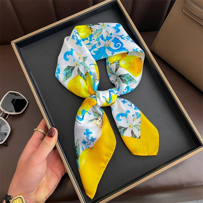 2025 New 70x70cm Women's Luxury Silk Scarf – Fashion Square Shawl, Headband, Neck Wrap, Decorative Bandana