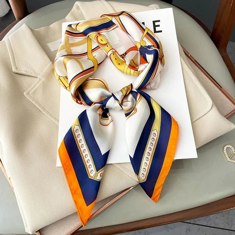 2025 New 70x70cm Women's Luxury Silk Scarf – Fashion Square Shawl, Headband, Neck Wrap, Decorative Bandana